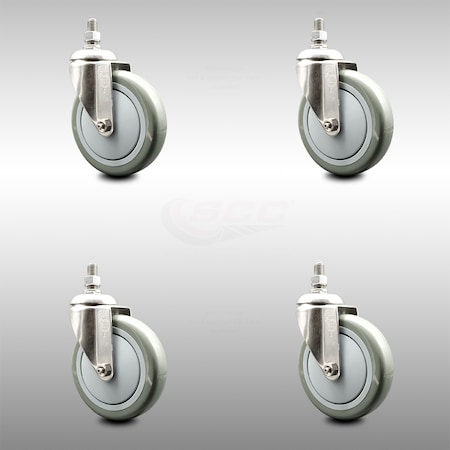 Service Caster 5 Inch 316SS Gray Polyurethane Wheel Swivel 3/8 Inch Threaded Stem Caster Set SCC-SS316TS20S514-PPUB-381615-4